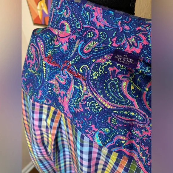 Alan Flusser Pastel Plaid Mens Button Down Shirt Size XL - Picture 5 of 6